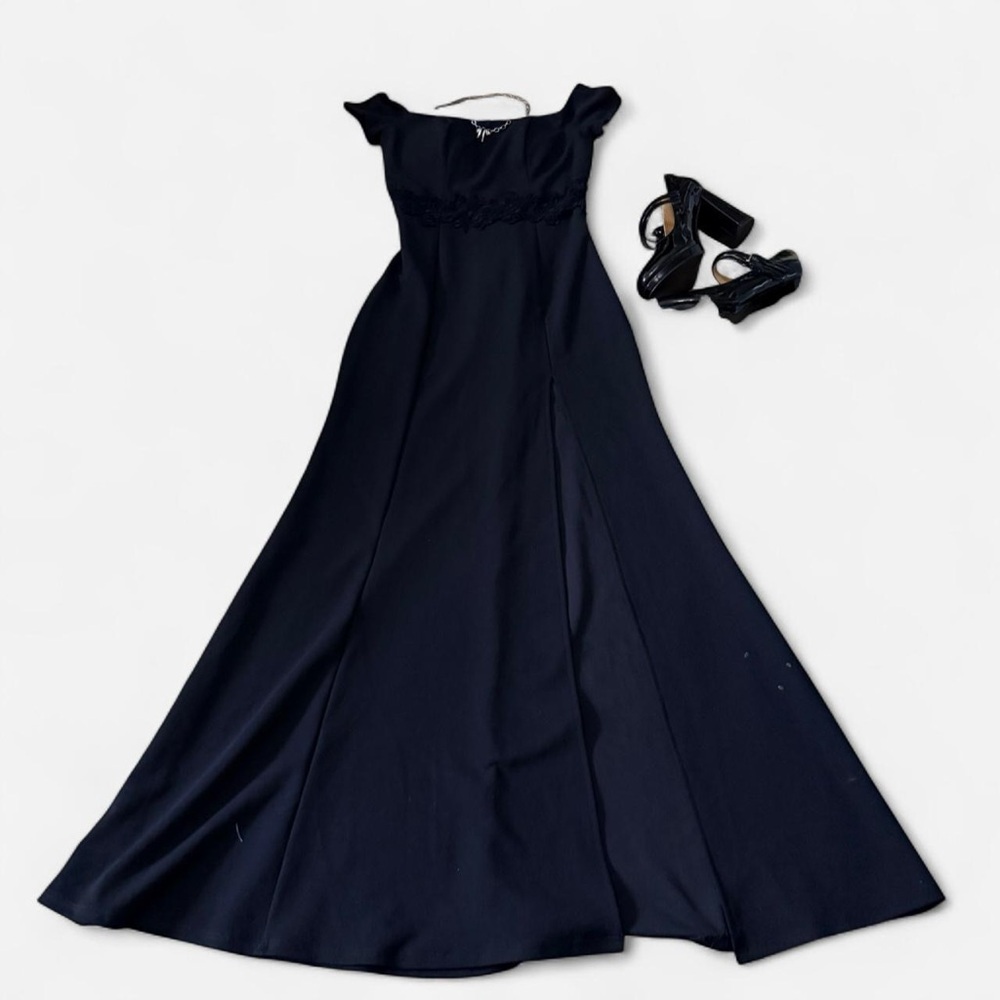 Sequin Hearts Black Maxi Dress with Cap Sleeves